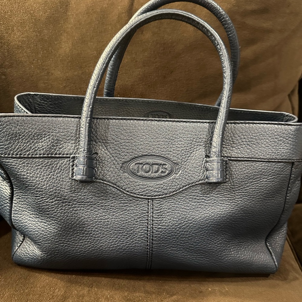 Tod's Navy Blue Leather Tote Bag